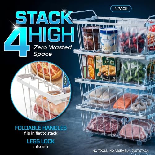 Deep Freezer Organizer Bins, 4-Pack, White
