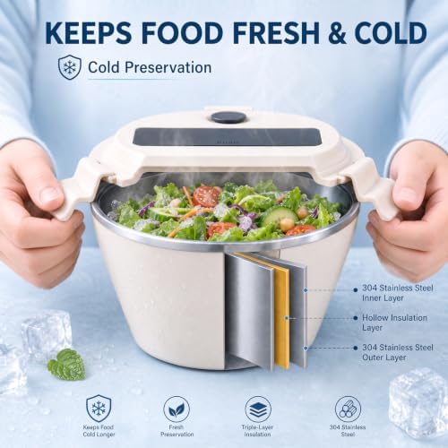 Stainless Steel 33.8oz Salad Bowl Kit with Lid and Dressing Cups