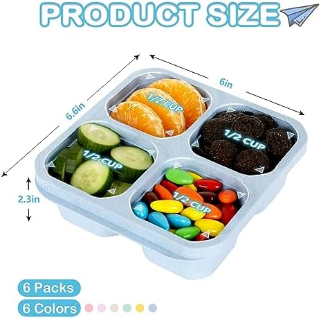 6 Pack Bento Box, 4 Compartment Lunchable Snack Containers with Lids