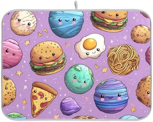 OTVEE Cosmic Snack Pattern Dish Drying Mat for Kitchen Counter