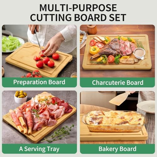 Bamboo Cutting Board Set for Kitchen - Chopping Board Set of 3 with