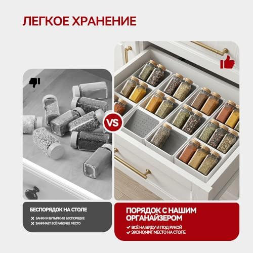 Small spice drawer organizer insert,2 pack,3 layer silicone non-slip