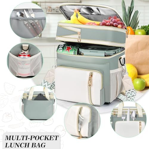 LOKASS Lunch Box & Lunch Bag for Women Men Double Deck,Large Insulated