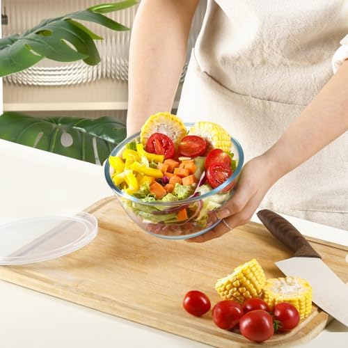 NUTRIUPS Glass Mixing Bowls Borosilicate Glass Salad Bowl Clear Glass