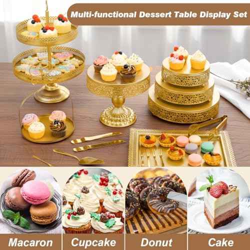 Wenqik 15 Pcs Gold Cake Stand Set Metal Dessert Display Set Tiered