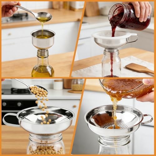 6Pcs Stainless Steel Canning Funnel for Filling Mason Jars, Bottles