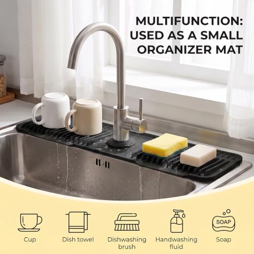 Silicone Faucet Mat,Kitchen Sink Mat with Buttons