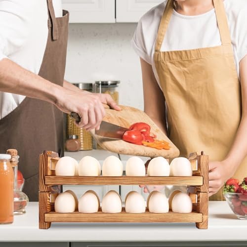 CVHOMEDECO. Wooden Egg Holder, 24 Eggs, Set of 2
