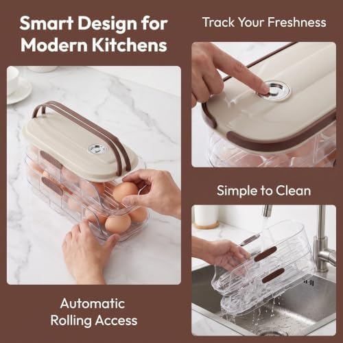 Refrigerator Egg Holder with Lid and Handle, 2 Tier Plastic Rack