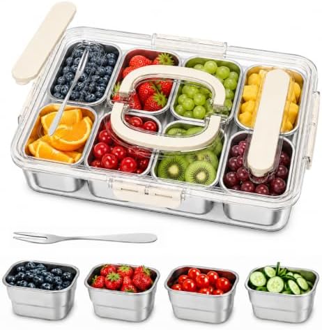 Ankou Snackle Box Container, Stainless Steel Divided Serving Tray with