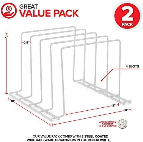 Stock Your Home Kitchen Cabinet Organizer, White (2 Pack) Steel Baking Sheet Holder with 4 Slots for Cabinet, Bakeware Organizer, Divider for Cutting Boards, Pot Lids, Pan Lids, Cookie Sheets