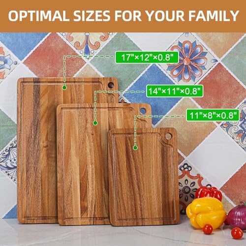 Caperci Wood Cutting Board Set of 3 - Acacia Wooden Cutting Chopping