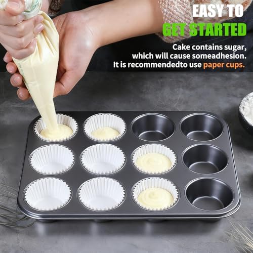 Muffin Pan for Baking, Nonstick Cupcake Tin 12 Cup, 2 Pack Cup Cake