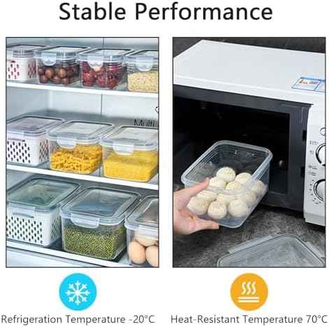 3 PCS Fruit Storage Containers for Fridge with Removable Colander