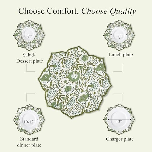 CPC Agate Green Block Print Cotton Floral Placemat 15x15 Inch, Set of