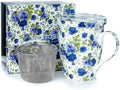 Chintz Dark Blue Roses Fine Bone China Tea Mug with Lid and Infuser