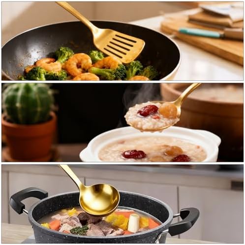Kitchen Cooking Utensil Sets, 3 pcs Stainless Steel Titanium Gold