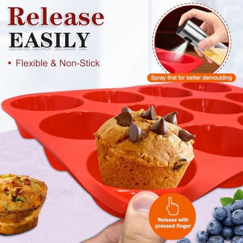 Walfos Muffin Pan Set - 12 Cups Regular Silicone Cupcake Pan