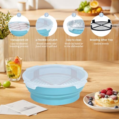 Collapsible Breader Shaker Bowl with Lid, 10 x 3.5 Inch Breading
