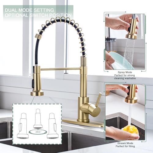 WEWE High-Arc Pull-Down Kitchen Faucet, Gold