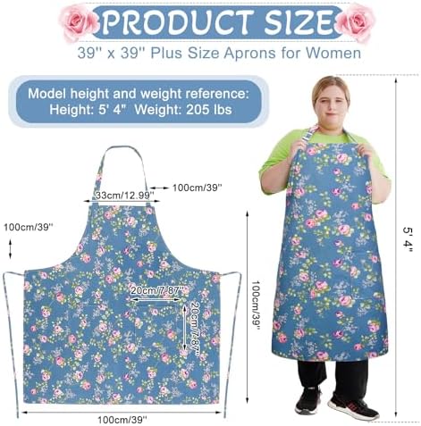 Plus Size Apron for Women, Vintage Floral Apron with 2 Pockets