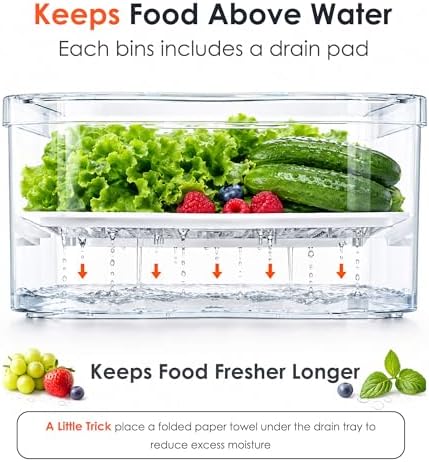 SMRCAD Clear Fridge Bins with Drain Trays - BPA-Free PET, Stackable