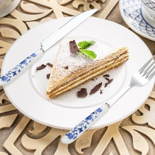 10 Pcs Chinoiserie Silverware Set Blue White Porcelain Ceramic