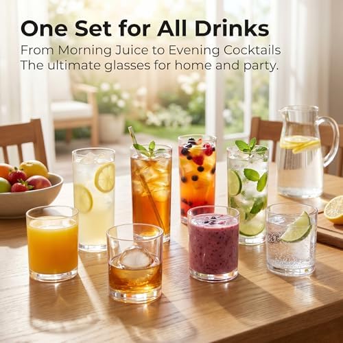 Meolibour® Plastic Drinking Glasses Set of 8, 14oz Rocks & 20oz Water