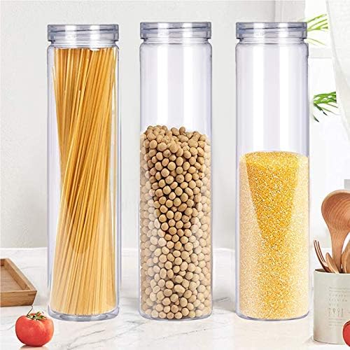 3Pcs Clear Plastic Food Storage Jar with Lid, Plastic Spaghetti Pasta