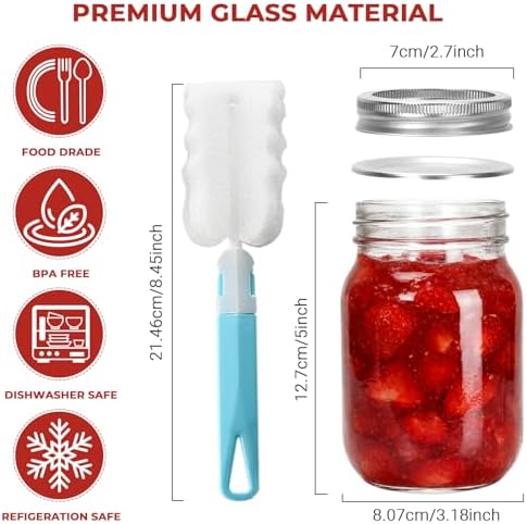Glass Mason Jars 16 oz with Divided Lids,15 Pack