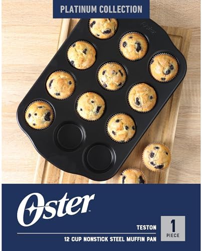Oster Teston 12-Cup Muffin Pan, Nonstick Carbon Steel Cupcake Baking
