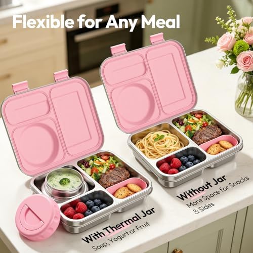 Stainless Steel Bento Lunch Box with 8oz Insulated Food Jar, 3