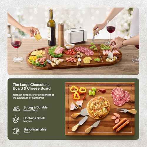 TIDITA 30" Large Acacia Wood Charcuterie Board with 4 Knives Set, Magnetic