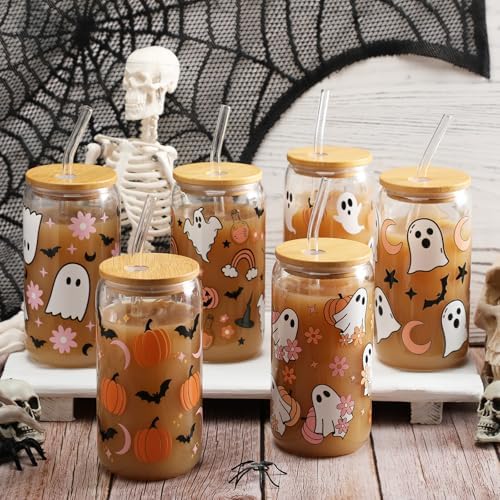 12 Pcs Halloween Ghost Glass Cups Bulk 16 oz Cute Pink Spooky Iced