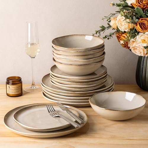 GBHOME Stoneware Dinnerware Sets for 6,18 Piece Rustic Plates and