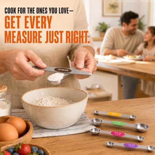 Magnetic Measuring Spoons Set, 8 Piece Color Coded Stainless Steel