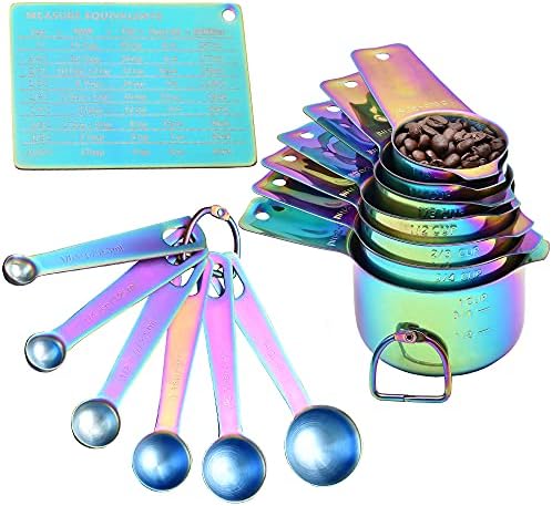 Kich 14 Piece Iridescent Rainbow Stainless Steel Measuring Cups and