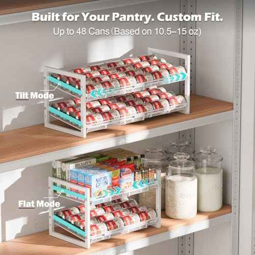 iSPECLE Pantry Can Organizer - Expandable Width, Holds 48 Cans, White