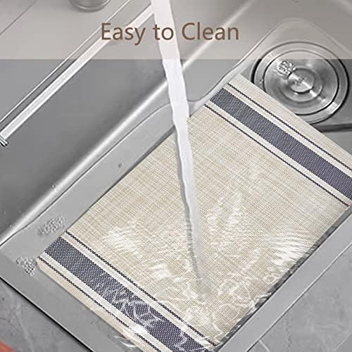 DACHUI Placemats Set of 6, Soft Woven Vinyl Place Mats (Blue Stripes)
