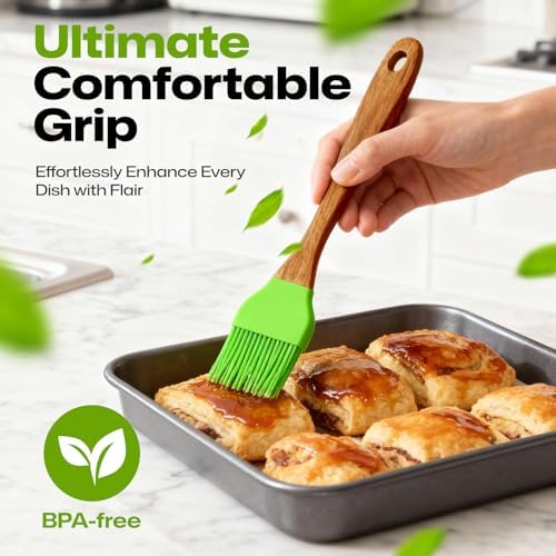AIUHI Basting Brush for Cooking, Silicone Oil Brush with Wooden