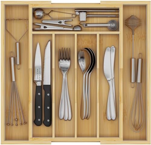 Youpehom Bamboo Utensil Organizer for Kitchen Drawers, Expandable