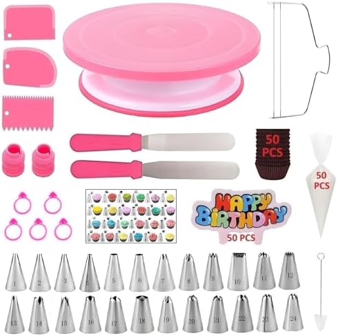 Cake Decorating Kit, 190 Pcs Baking Supplies (Pink)