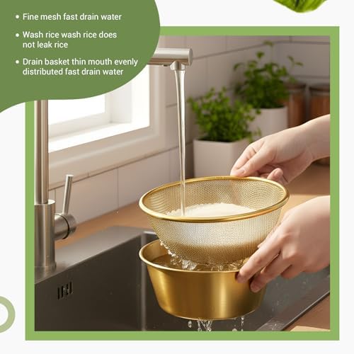 Baderke 2 Pcs Strainer Bowl Set, 304 Stainless Steel,6.3 x 2.76 Inches