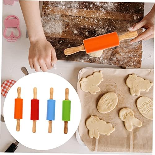 Mikinona 4pcs Silicone Rolling Pin Wood Handle Baking Roller Rolling