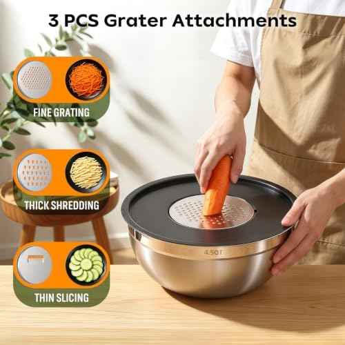 HOMETALL Stainless Steel Mixing Bowls with Lids Set & Colander(6PCS)