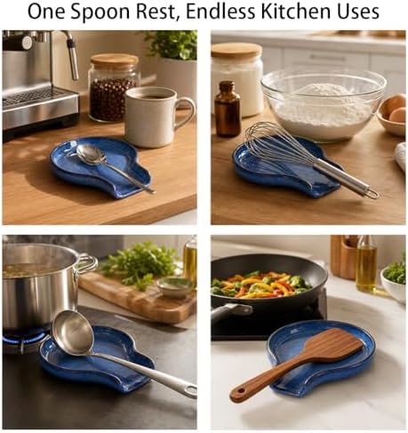HAPPY KIT 6 Inch Ceramic Spoon Rest for Stove Top, Wide Utensil Holder