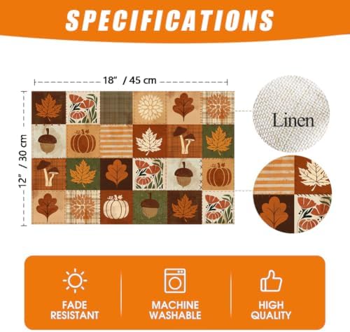 RABUSOFA Plaid Pumpkin Maple Leaves Fall Placemats Set of 4