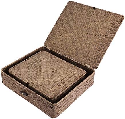 Hipiwe Set of 2 Flat Wicker Storage Basket Bins