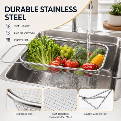 Stainless Steel Expandable Over-The-Sink Strainer Basket (XL)