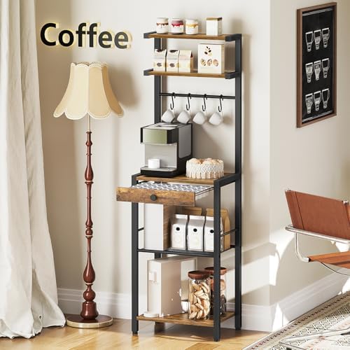 YATINEY 5-Tier Coffee Bar Station, Rustic Brown